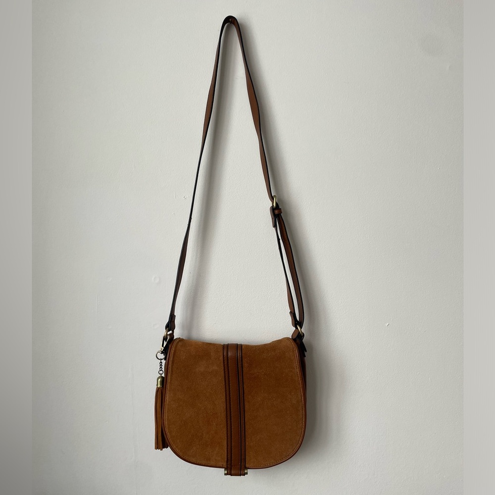 Iconic Horseshoe Tan Suede Crossbody Bag (Chloe / Sezane Style)